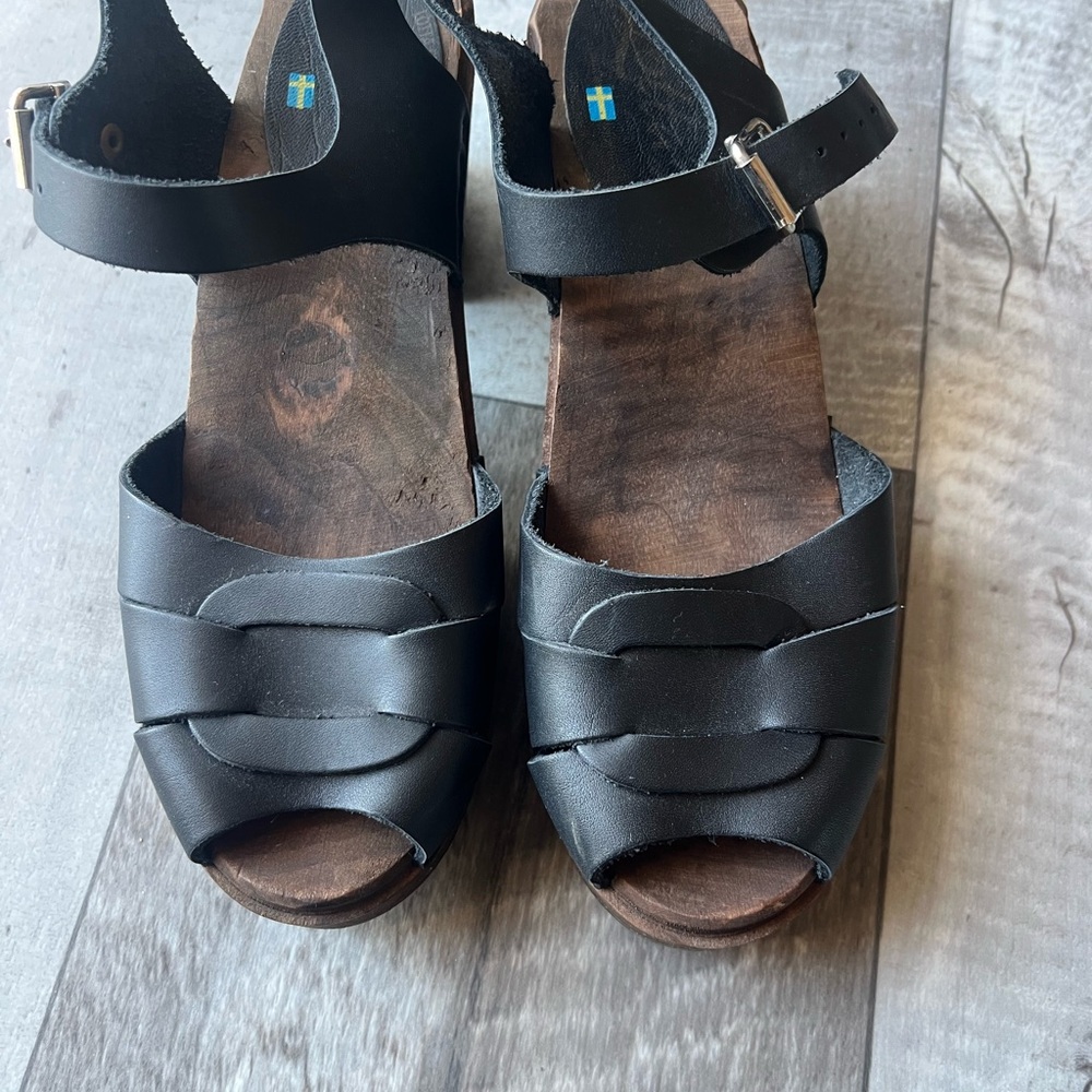Swedish Hasbeens Black Leather Sandals